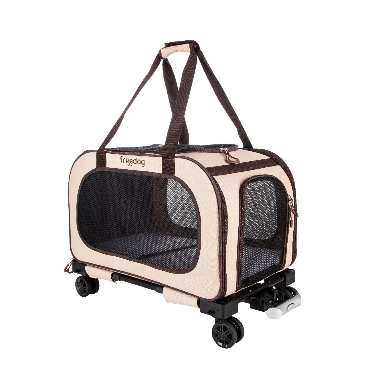 TravelTails Trolley Pet Carrier - Cream/Chocolate