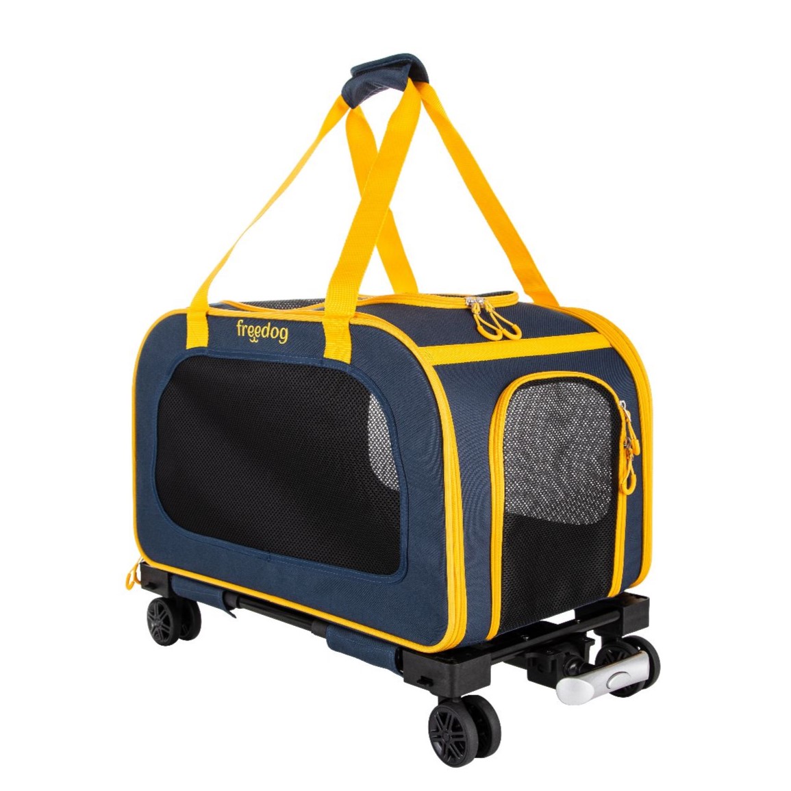 TravelTails Trolley Pet Carrier - Blue/Mustard