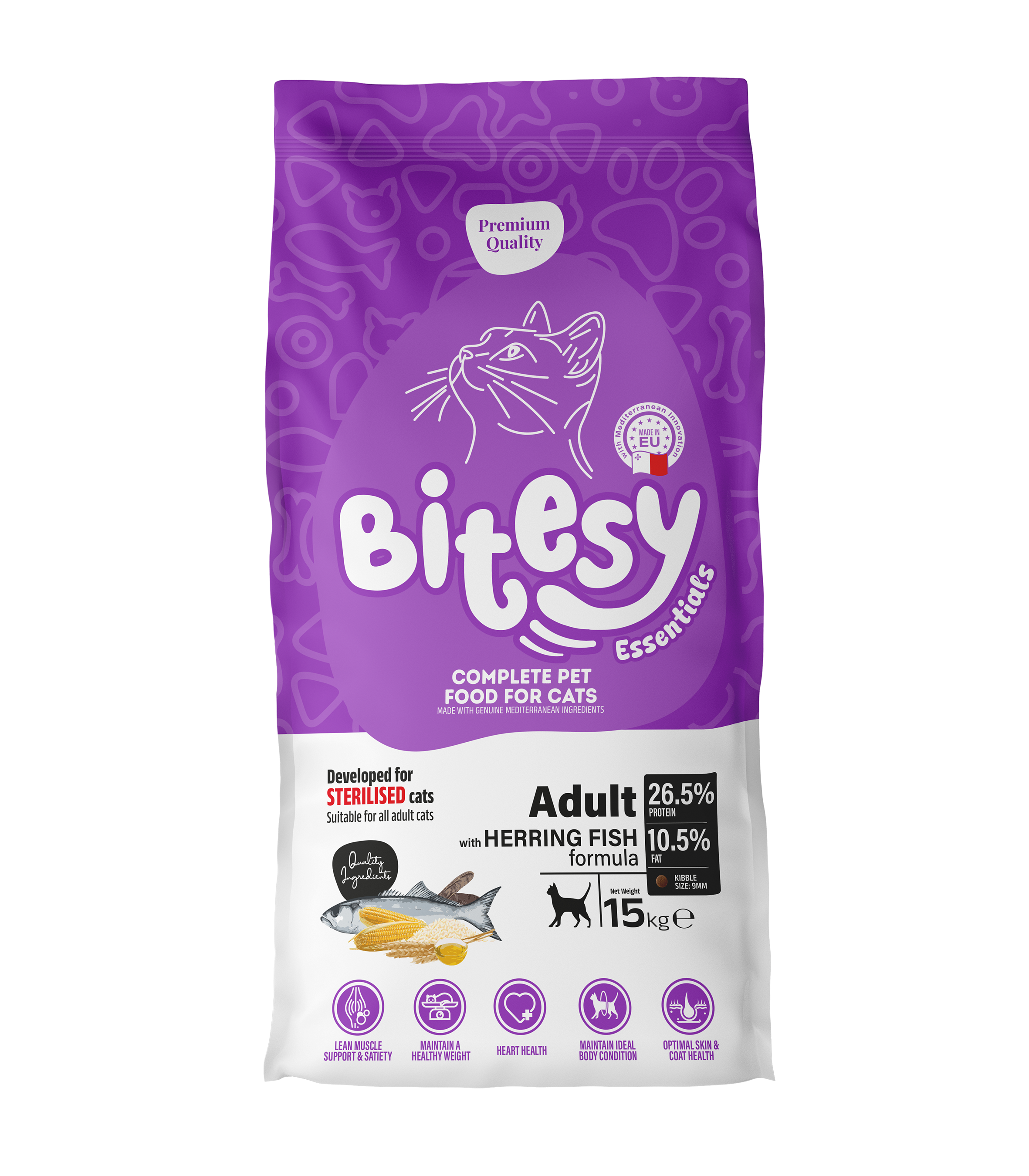 Bitesy Essentials Adult Cat Sterilised – Herring Fish (15 kg) - Herring Fish - Sterilized - 15 KG